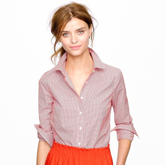 J. Crew Tops - J. Crew Stretch Perfect Shirt in Red Mini-Gingham